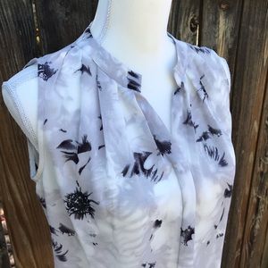 Sleeveless White & Black Floral Blouse